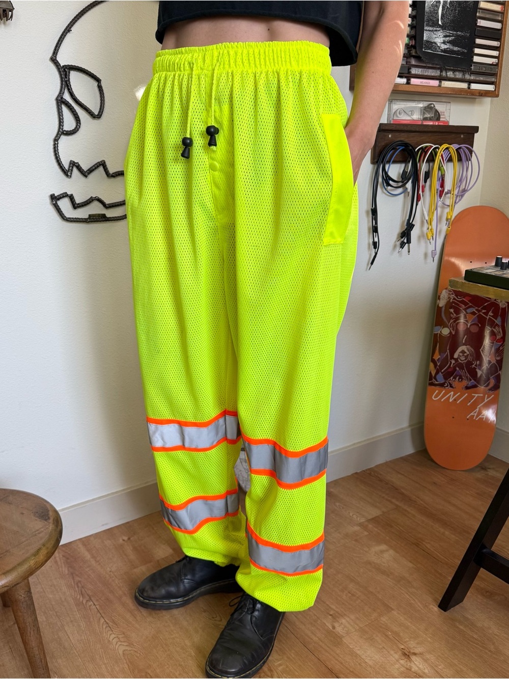 Petra Roc Two Tone Neon Mesh Workwear Utility Traffic Pants Streetwear ~ Size L